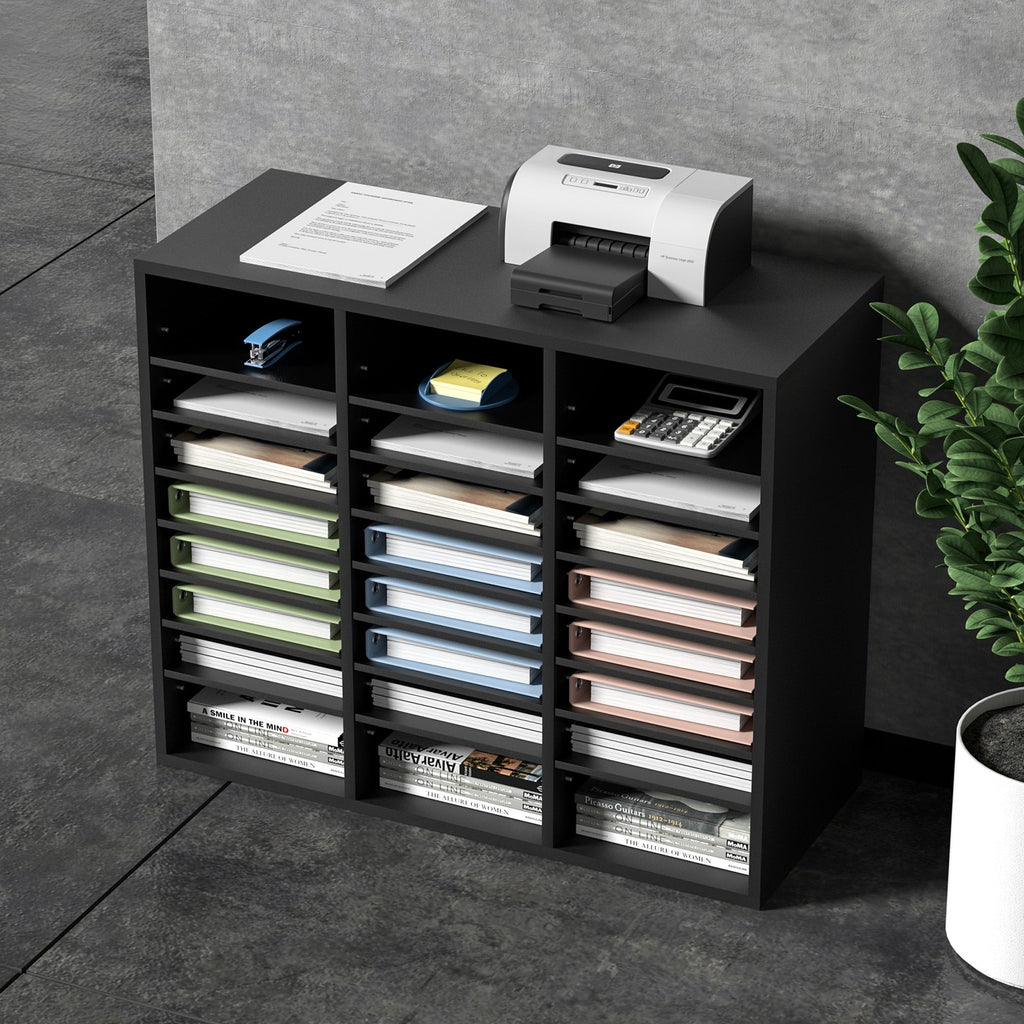 Wood Literature Organizer – 24-Slot File Sorter with Removable Shelves